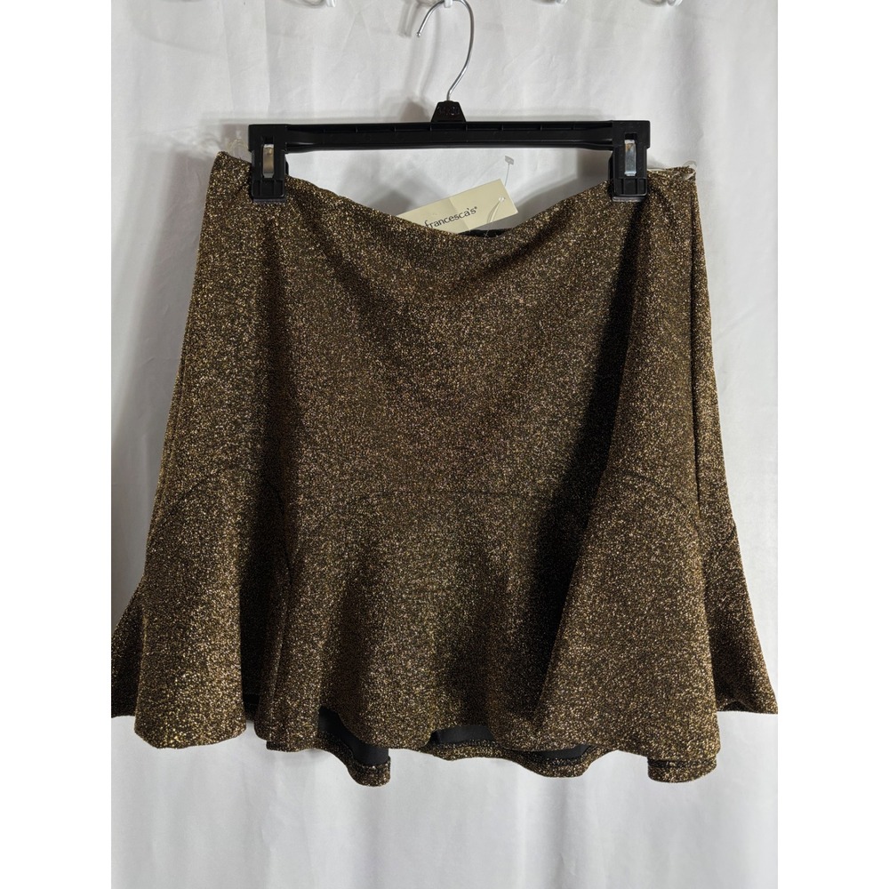 Trixi‎ Clothing Company Gold Sparkle Flared Mini Skirt Women's Size L
